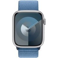 Apple Watch Series 9 smartwatch Zilver/blauw, Aluminium, 45 mm, Geweven sportbandje, GPS + Cellular